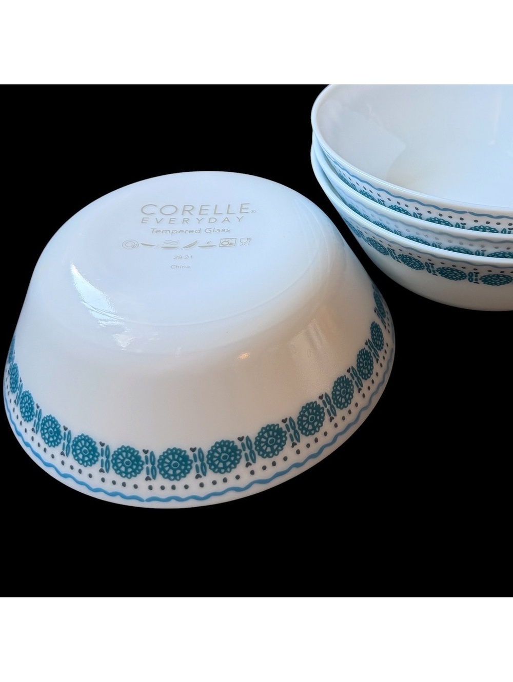 Corelle Bowls Azure Medallion Everyday Expressions 10.5" Dinner 4 Piece Blue